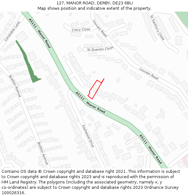 127, MANOR ROAD, DERBY, DE23 6BU: Location map and indicative extent of plot