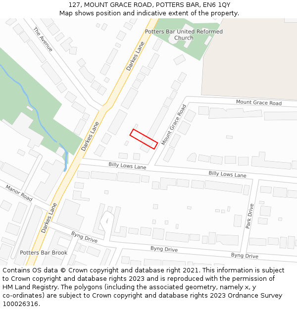 127, MOUNT GRACE ROAD, POTTERS BAR, EN6 1QY: Location map and indicative extent of plot