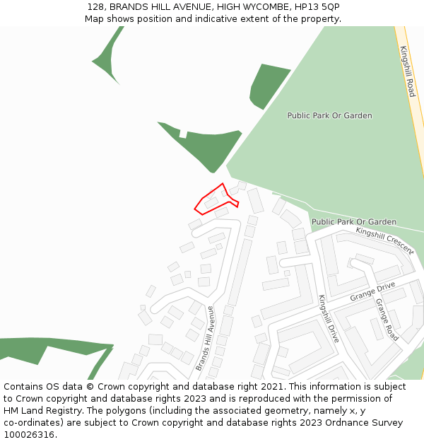 128, BRANDS HILL AVENUE, HIGH WYCOMBE, HP13 5QP: Location map and indicative extent of plot