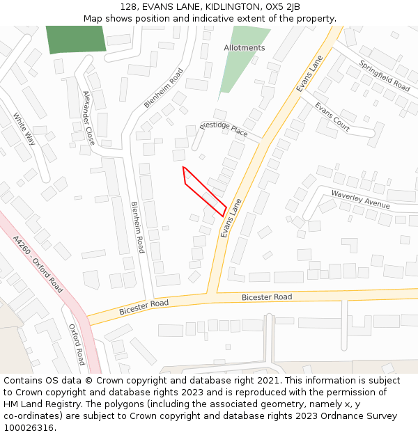 128, EVANS LANE, KIDLINGTON, OX5 2JB: Location map and indicative extent of plot