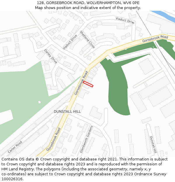 128, GORSEBROOK ROAD, WOLVERHAMPTON, WV6 0PE: Location map and indicative extent of plot