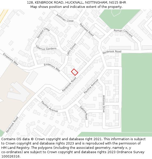 128, KENBROOK ROAD, HUCKNALL, NOTTINGHAM, NG15 8HR: Location map and indicative extent of plot