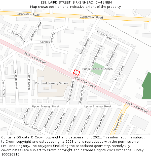 128, LAIRD STREET, BIRKENHEAD, CH41 8EN: Location map and indicative extent of plot