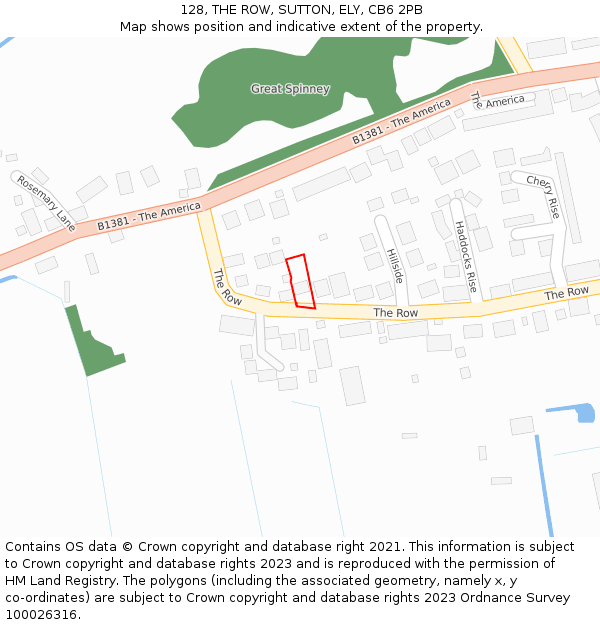 128, THE ROW, SUTTON, ELY, CB6 2PB: Location map and indicative extent of plot