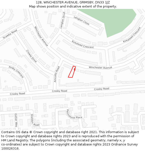 128, WINCHESTER AVENUE, GRIMSBY, DN33 1JZ: Location map and indicative extent of plot