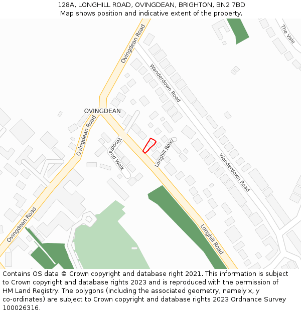 128A, LONGHILL ROAD, OVINGDEAN, BRIGHTON, BN2 7BD: Location map and indicative extent of plot