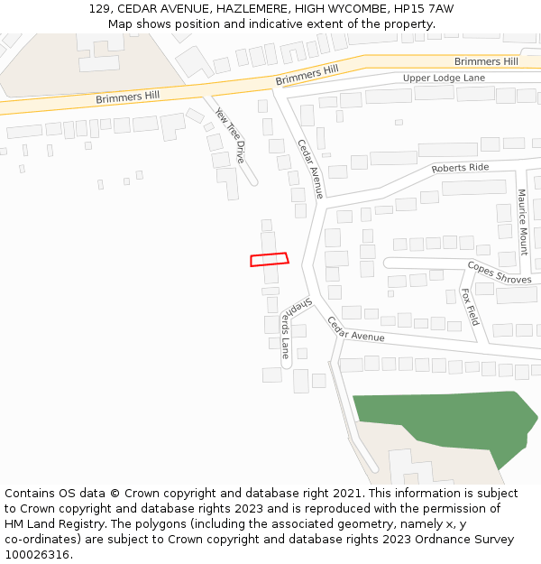 129, CEDAR AVENUE, HAZLEMERE, HIGH WYCOMBE, HP15 7AW: Location map and indicative extent of plot