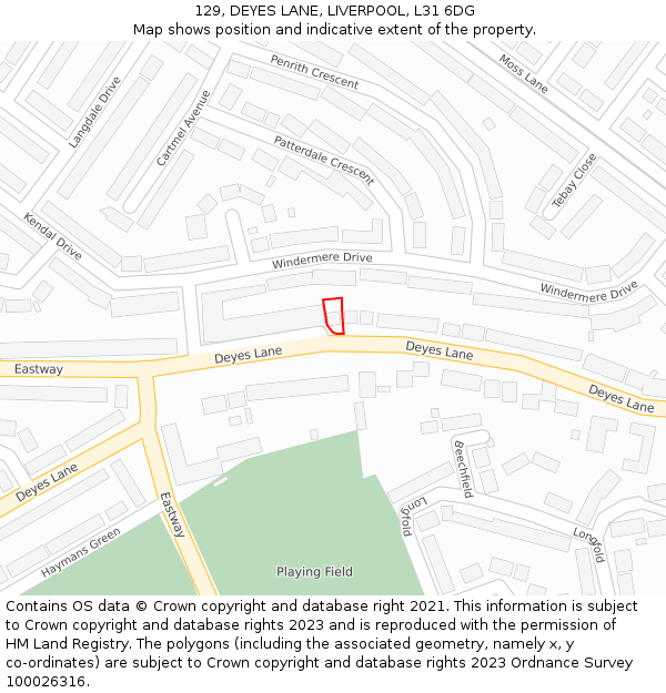 129, DEYES LANE, LIVERPOOL, L31 6DG: Location map and indicative extent of plot