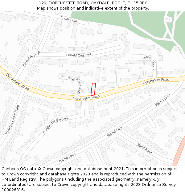 129, DORCHESTER ROAD, OAKDALE, POOLE, BH15 3RY: Location map and indicative extent of plot