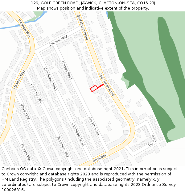 129, GOLF GREEN ROAD, JAYWICK, CLACTON-ON-SEA, CO15 2RJ: Location map and indicative extent of plot