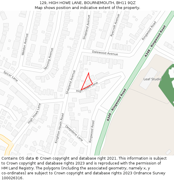 129, HIGH HOWE LANE, BOURNEMOUTH, BH11 9QZ: Location map and indicative extent of plot