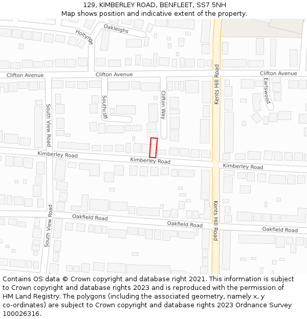 129, KIMBERLEY ROAD, BENFLEET, SS7 5NH: Location map and indicative extent of plot