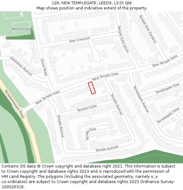 129, NEW TEMPLEGATE, LEEDS, LS15 0JW: Location map and indicative extent of plot