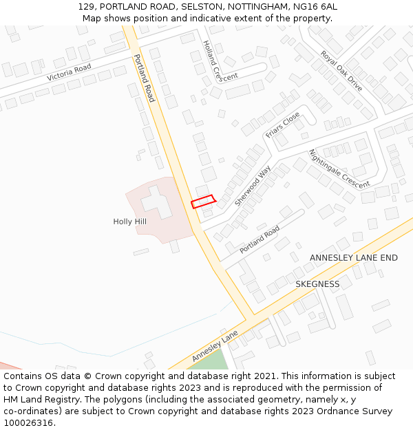 129, PORTLAND ROAD, SELSTON, NOTTINGHAM, NG16 6AL: Location map and indicative extent of plot