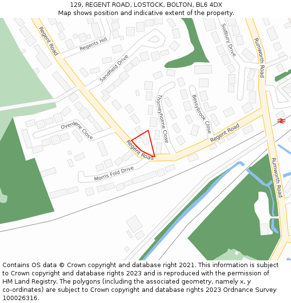 129, REGENT ROAD, LOSTOCK, BOLTON, BL6 4DX: Location map and indicative extent of plot