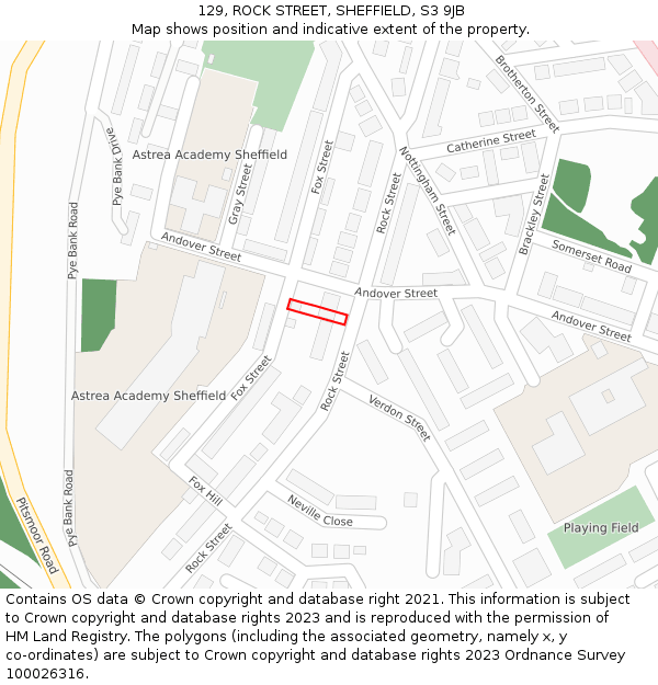 129, ROCK STREET, SHEFFIELD, S3 9JB: Location map and indicative extent of plot