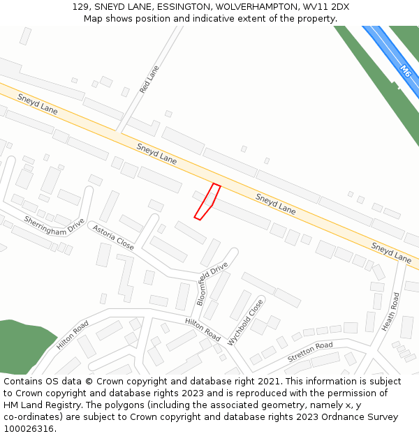 129, SNEYD LANE, ESSINGTON, WOLVERHAMPTON, WV11 2DX: Location map and indicative extent of plot