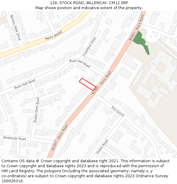 129, STOCK ROAD, BILLERICAY, CM12 0RP: Location map and indicative extent of plot