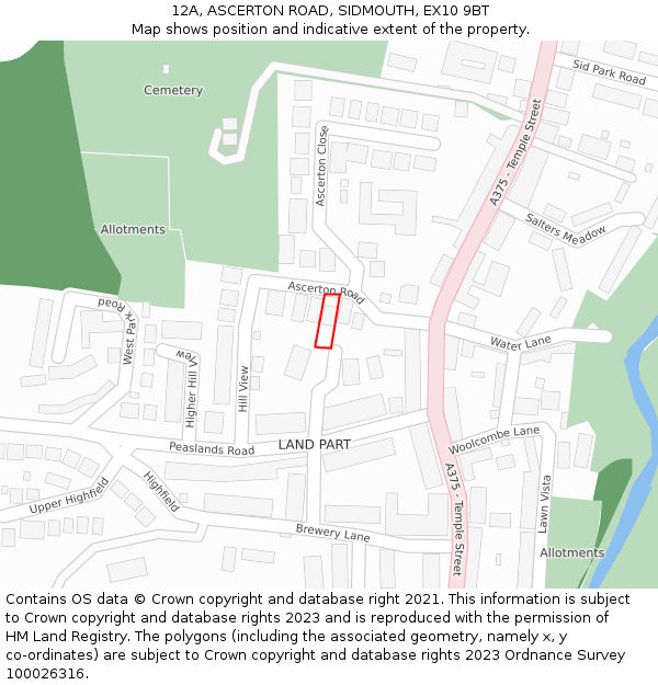 12A, ASCERTON ROAD, SIDMOUTH, EX10 9BT: Location map and indicative extent of plot