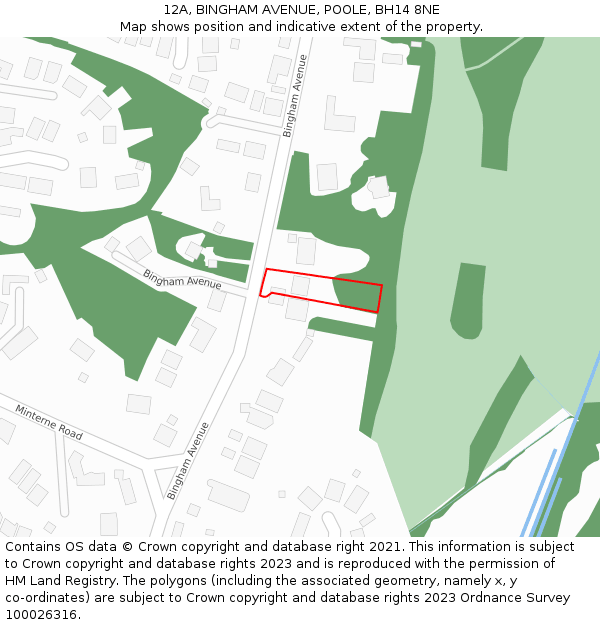 12A, BINGHAM AVENUE, POOLE, BH14 8NE: Location map and indicative extent of plot