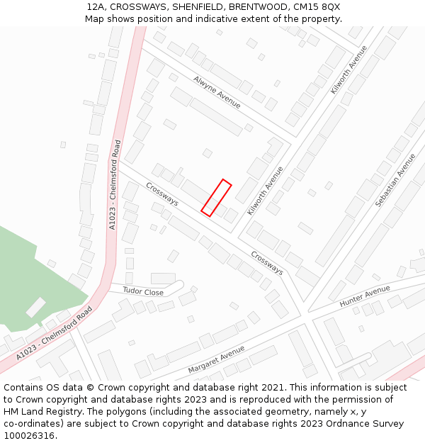 12A, CROSSWAYS, SHENFIELD, BRENTWOOD, CM15 8QX: Location map and indicative extent of plot