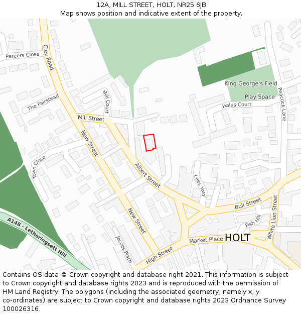 12A, MILL STREET, HOLT, NR25 6JB: Location map and indicative extent of plot