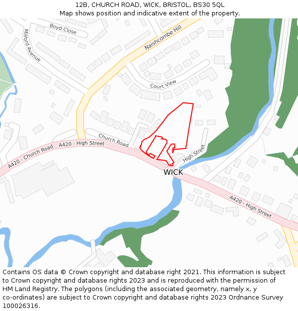 12B, CHURCH ROAD, WICK, BRISTOL, BS30 5QL: Location map and indicative extent of plot