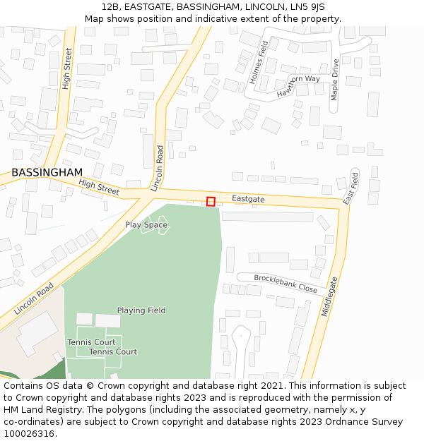 12B, EASTGATE, BASSINGHAM, LINCOLN, LN5 9JS: Location map and indicative extent of plot