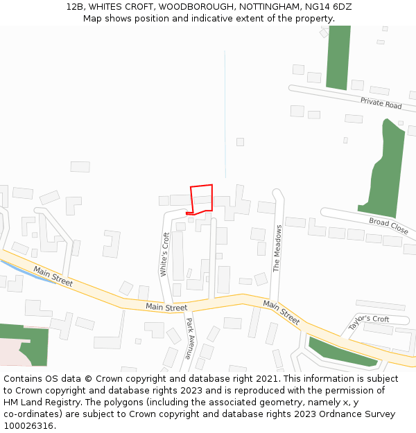 12B, WHITES CROFT, WOODBOROUGH, NOTTINGHAM, NG14 6DZ: Location map and indicative extent of plot