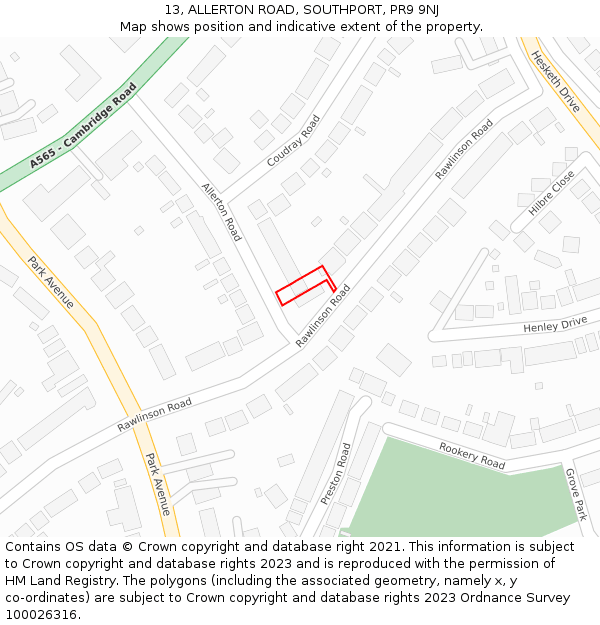 13, ALLERTON ROAD, SOUTHPORT, PR9 9NJ: Location map and indicative extent of plot