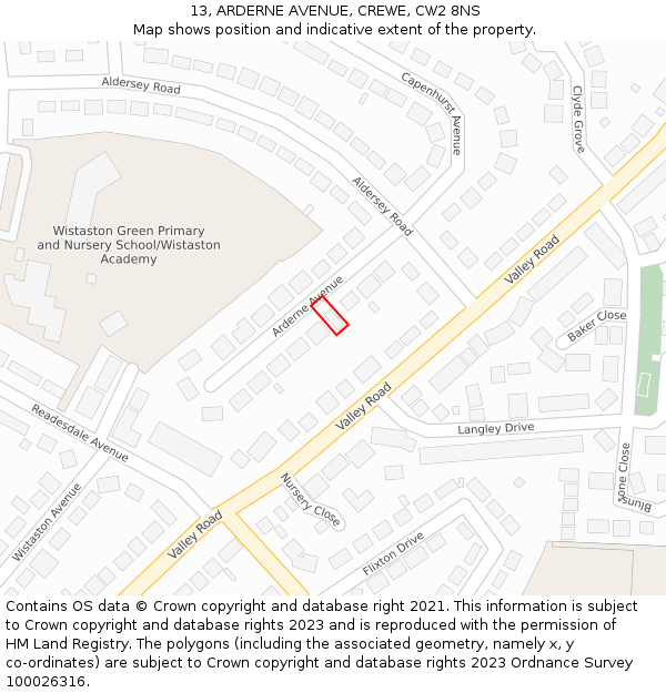 13, ARDERNE AVENUE, CREWE, CW2 8NS: Location map and indicative extent of plot