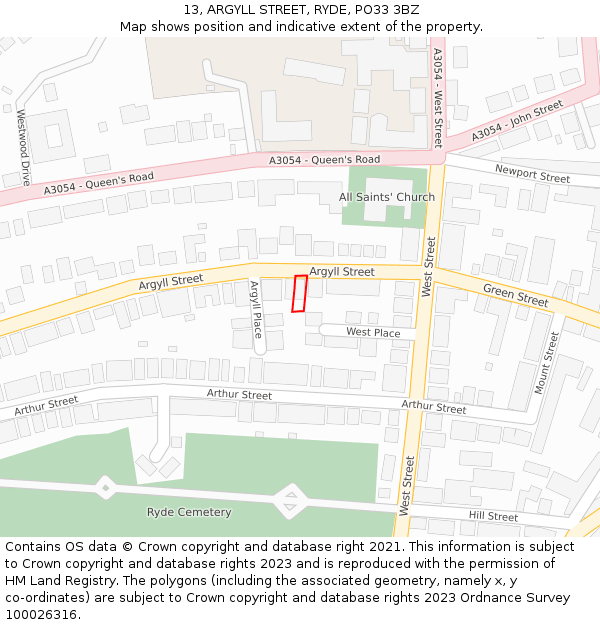 13, ARGYLL STREET, RYDE, PO33 3BZ: Location map and indicative extent of plot