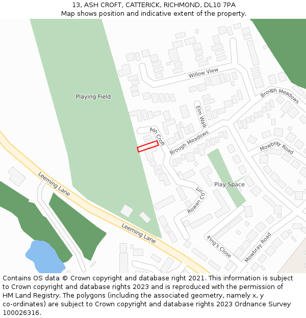 13, ASH CROFT, CATTERICK, RICHMOND, DL10 7PA: Location map and indicative extent of plot