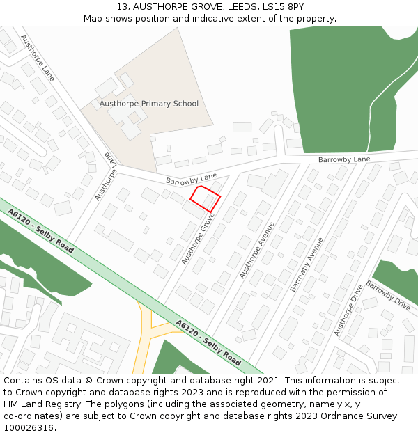 13, AUSTHORPE GROVE, LEEDS, LS15 8PY: Location map and indicative extent of plot