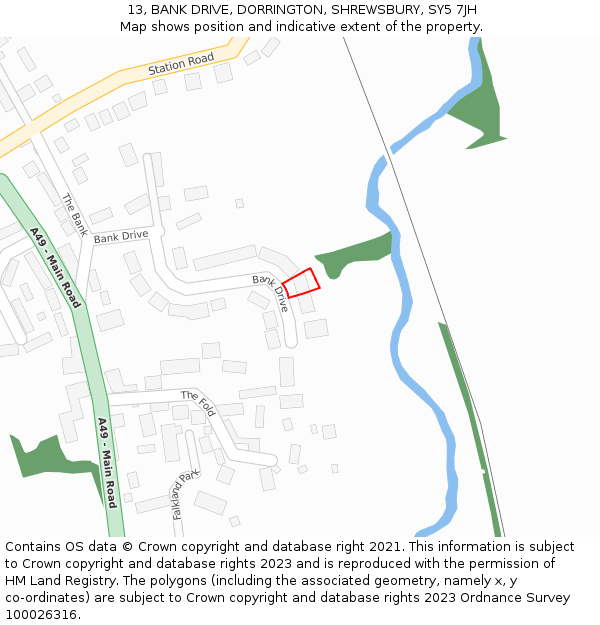 13, BANK DRIVE, DORRINGTON, SHREWSBURY, SY5 7JH: Location map and indicative extent of plot