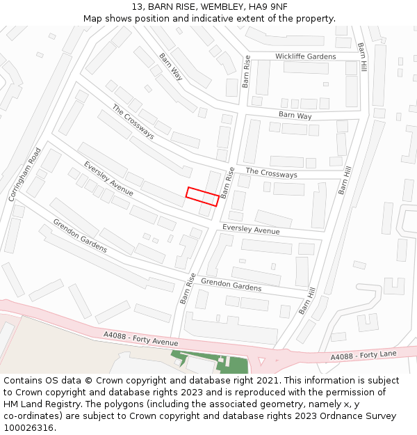 13, BARN RISE, WEMBLEY, HA9 9NF: Location map and indicative extent of plot