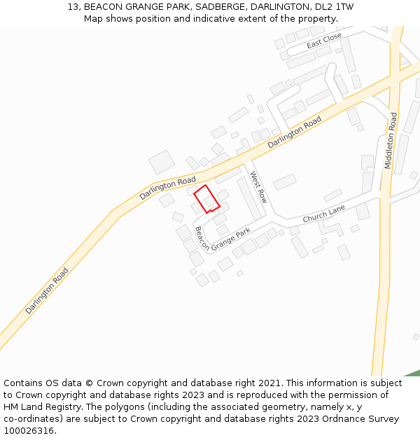 13, BEACON GRANGE PARK, SADBERGE, DARLINGTON, DL2 1TW: Location map and indicative extent of plot