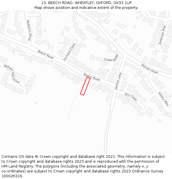 13, BEECH ROAD, WHEATLEY, OXFORD, OX33 1UP: Location map and indicative extent of plot