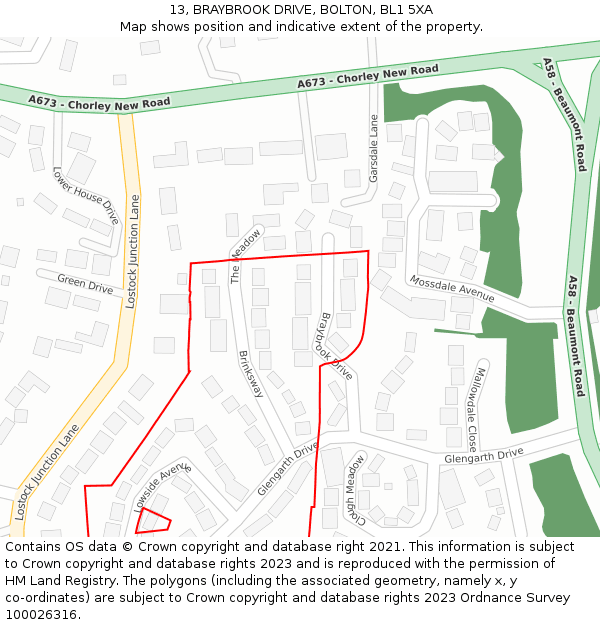 13, BRAYBROOK DRIVE, BOLTON, BL1 5XA: Location map and indicative extent of plot