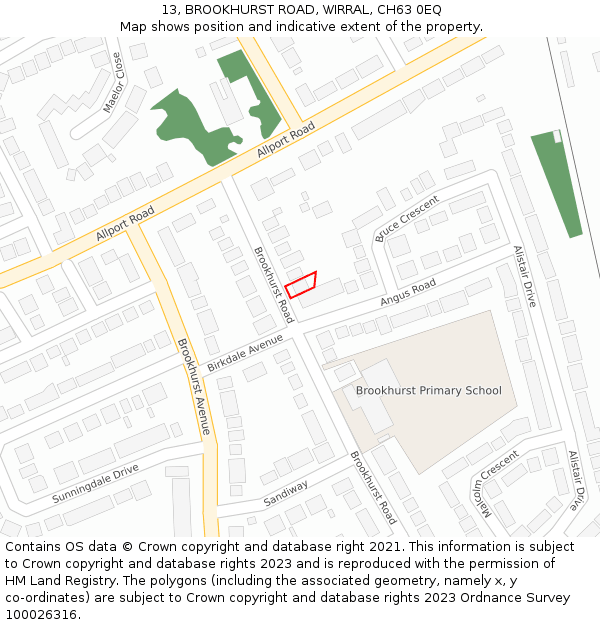 13, BROOKHURST ROAD, WIRRAL, CH63 0EQ: Location map and indicative extent of plot