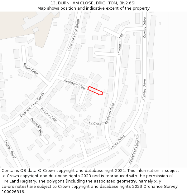 13, BURNHAM CLOSE, BRIGHTON, BN2 6SH: Location map and indicative extent of plot