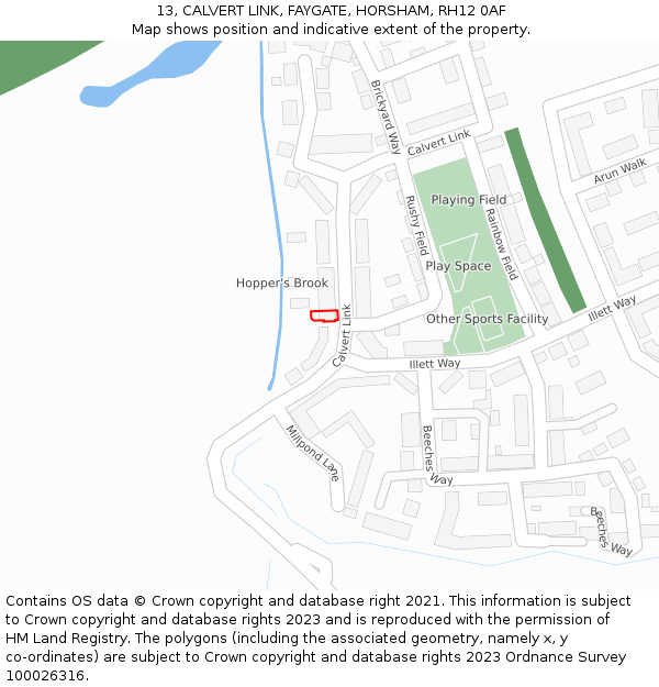 13, CALVERT LINK, FAYGATE, HORSHAM, RH12 0AF: Location map and indicative extent of plot