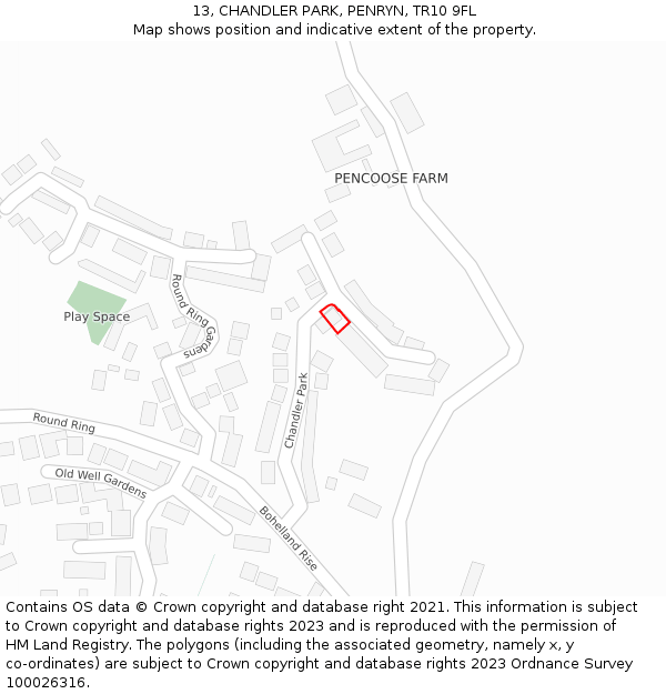 13, CHANDLER PARK, PENRYN, TR10 9FL: Location map and indicative extent of plot