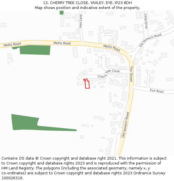 13, CHERRY TREE CLOSE, YAXLEY, EYE, IP23 8DH: Location map and indicative extent of plot