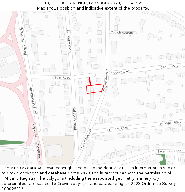 13, CHURCH AVENUE, FARNBOROUGH, GU14 7AY: Location map and indicative extent of plot