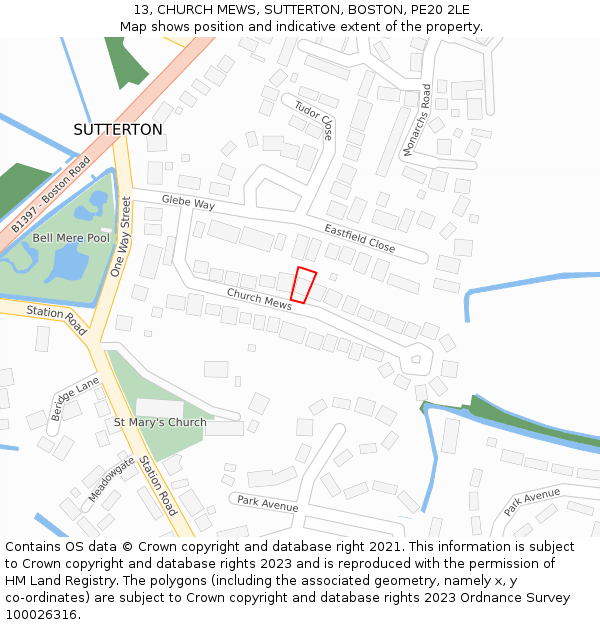 13, CHURCH MEWS, SUTTERTON, BOSTON, PE20 2LE: Location map and indicative extent of plot