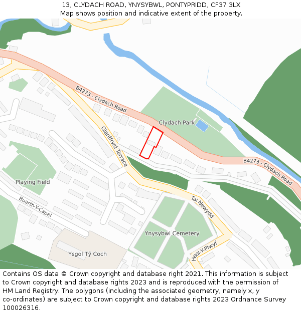 13, CLYDACH ROAD, YNYSYBWL, PONTYPRIDD, CF37 3LX: Location map and indicative extent of plot