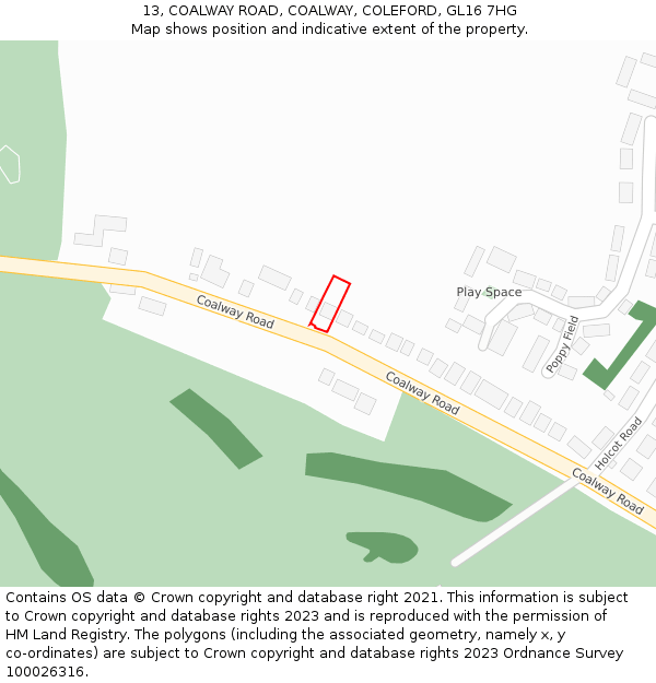 13, COALWAY ROAD, COALWAY, COLEFORD, GL16 7HG: Location map and indicative extent of plot