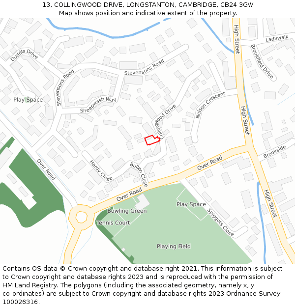 13, COLLINGWOOD DRIVE, LONGSTANTON, CAMBRIDGE, CB24 3GW: Location map and indicative extent of plot