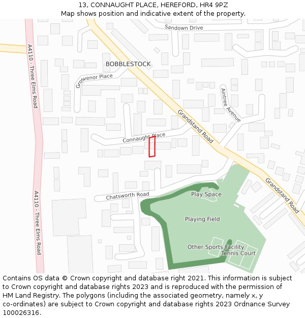 13, CONNAUGHT PLACE, HEREFORD, HR4 9PZ: Location map and indicative extent of plot